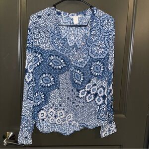 H&M Blue Floral Blouse Womens Size 4 Lightweight Coastal